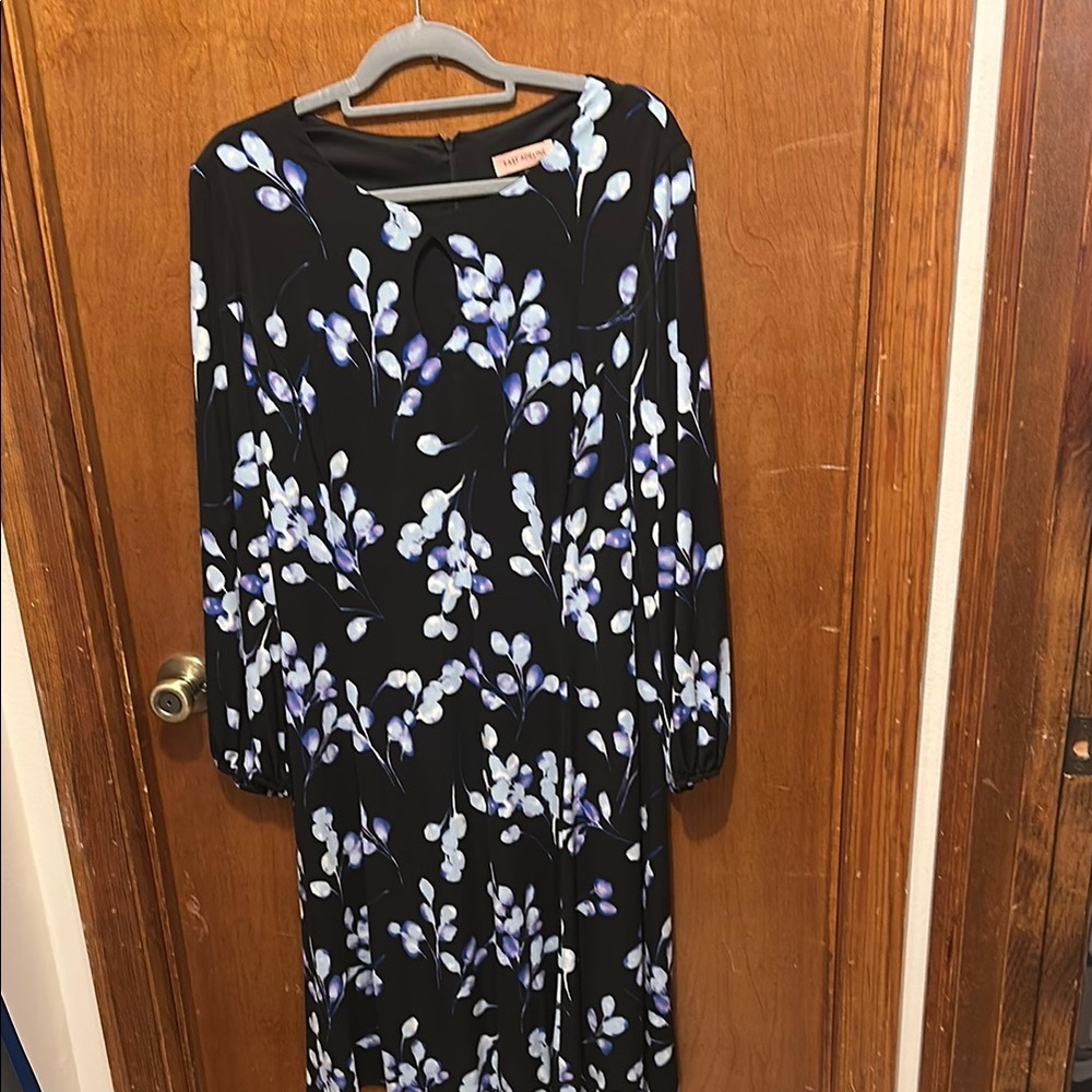 Black and White and Purple Floral Long Sleeve Dress